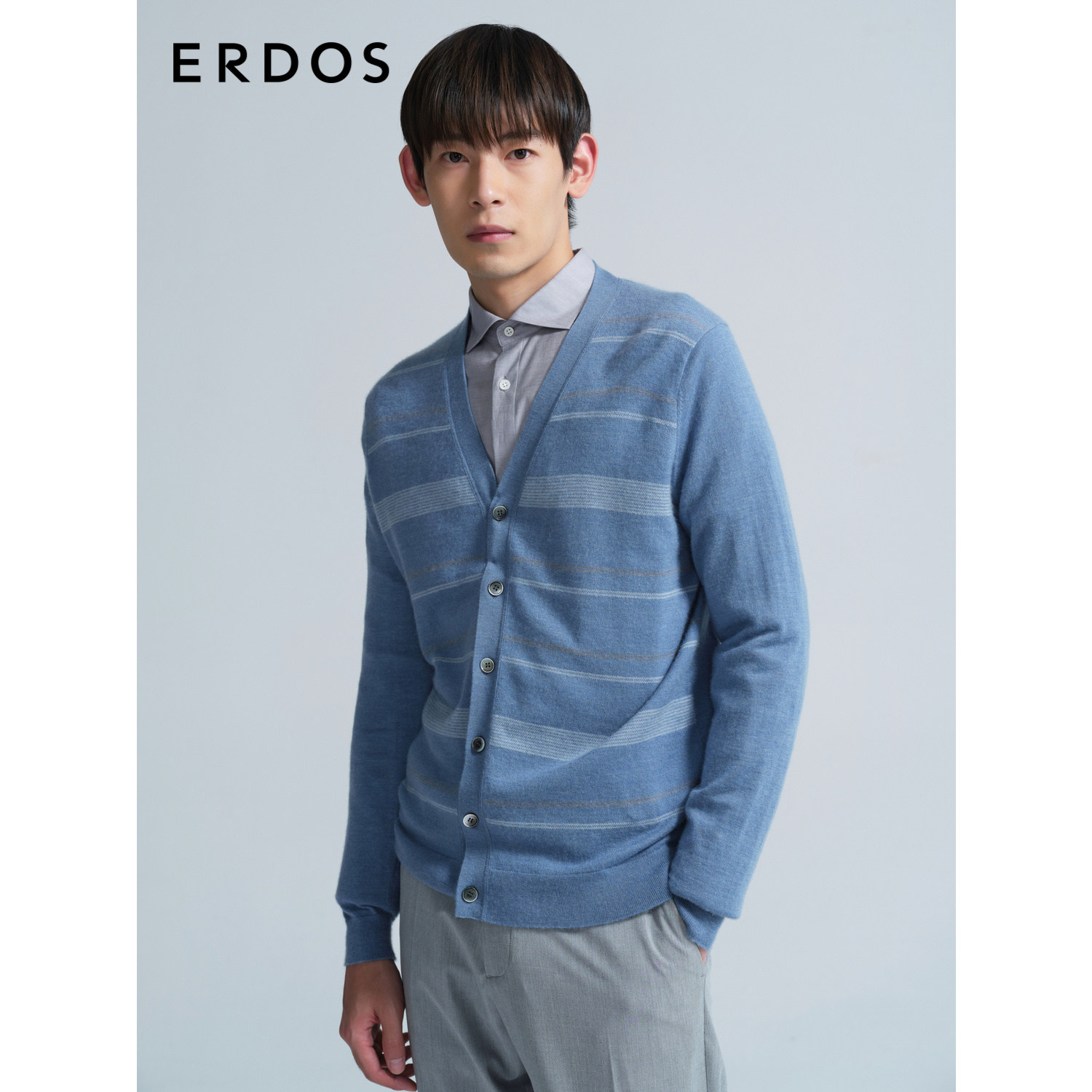 精纺V领纯羊绒开衫Erdos