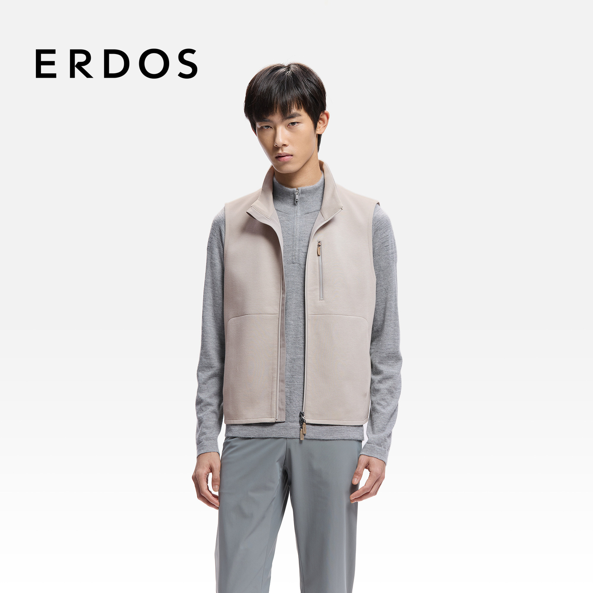 ERDOS 男装针梭拼接立领马甲26年早春新品户外运动轻薄拉链背心,男装,常规马甲,淘宝优惠券,粉丝福利购,淘宝优惠卷