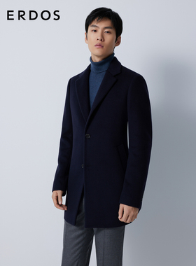 【羊绒大衣】ERDOS 男装秋冬藏蓝色中长款西装领直筒外套百搭