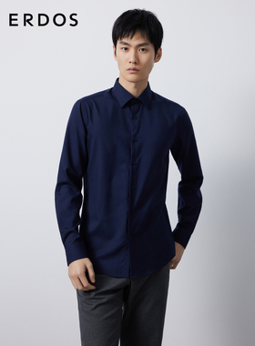 ERDOS 男装丝绒混纺衬衫秋冬藏蓝色长袖上衣商务休闲针织衫