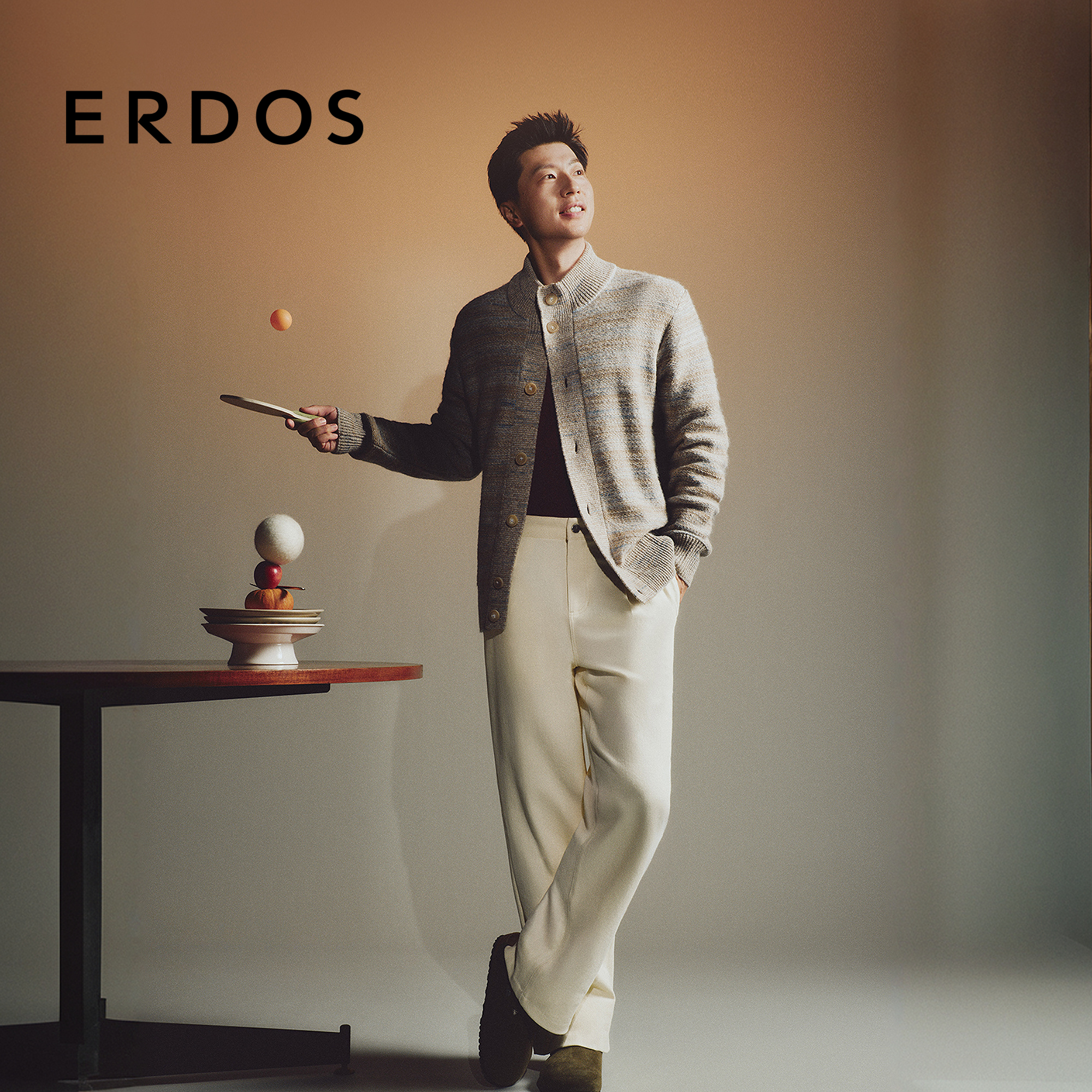 【马龙同款】ERDOS 男装羊毛混纺针织开衫25年秋冬新品夹克外套