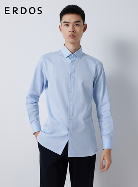 ERDOS 男装纯棉衬衫秋冬蓝色长袖上衣打底商务休闲通勤百搭