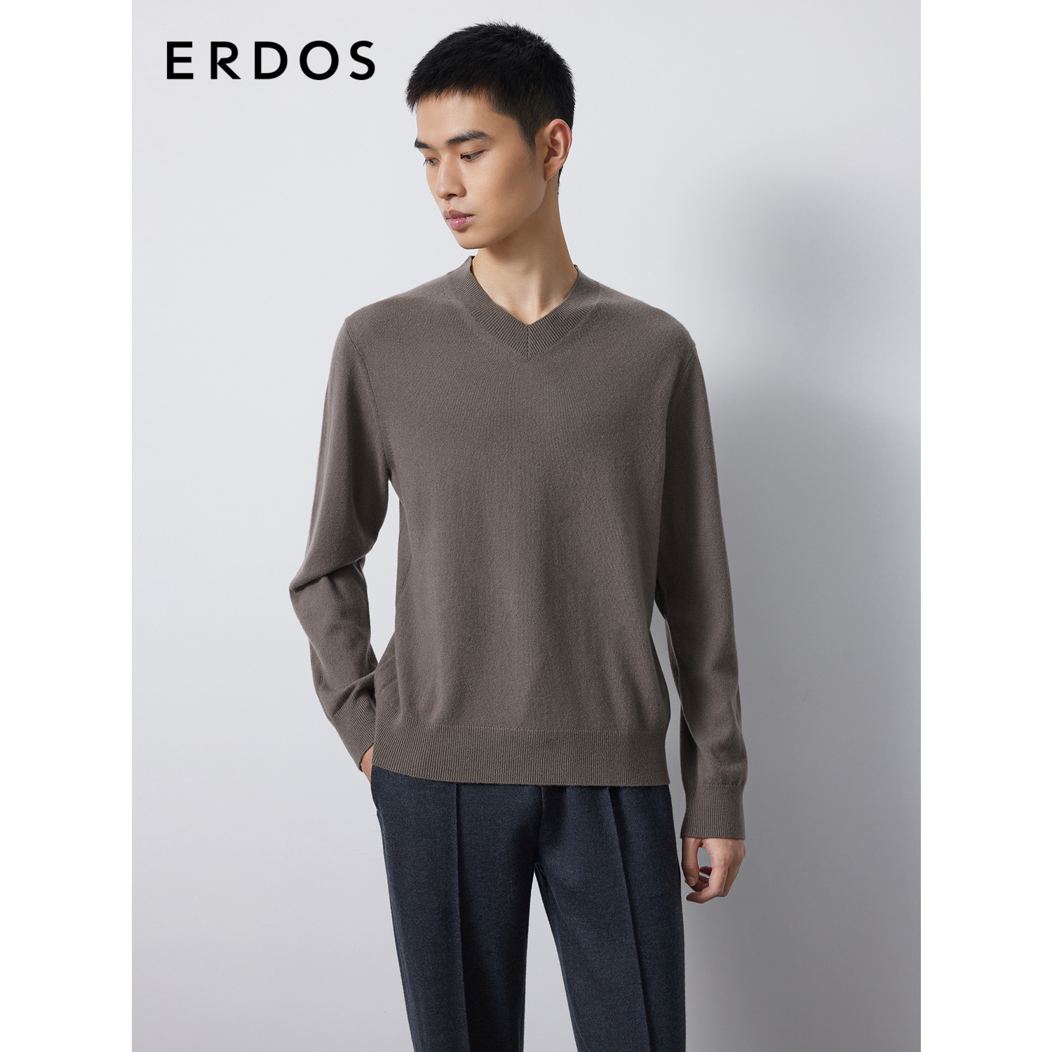 ERDOS 男装羊绒针织衫秋冬V领宽松版型羊绒衫不挑身材