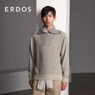 羊绒羊毛混纺高领拉链海军领套衫 ERDOS 男装 款 轻羊绒针织春季