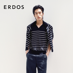 精纺丝绒混纺条纹长袖 轻羊绒T恤25年春夏新款 针织上衣 男装 ERDOS