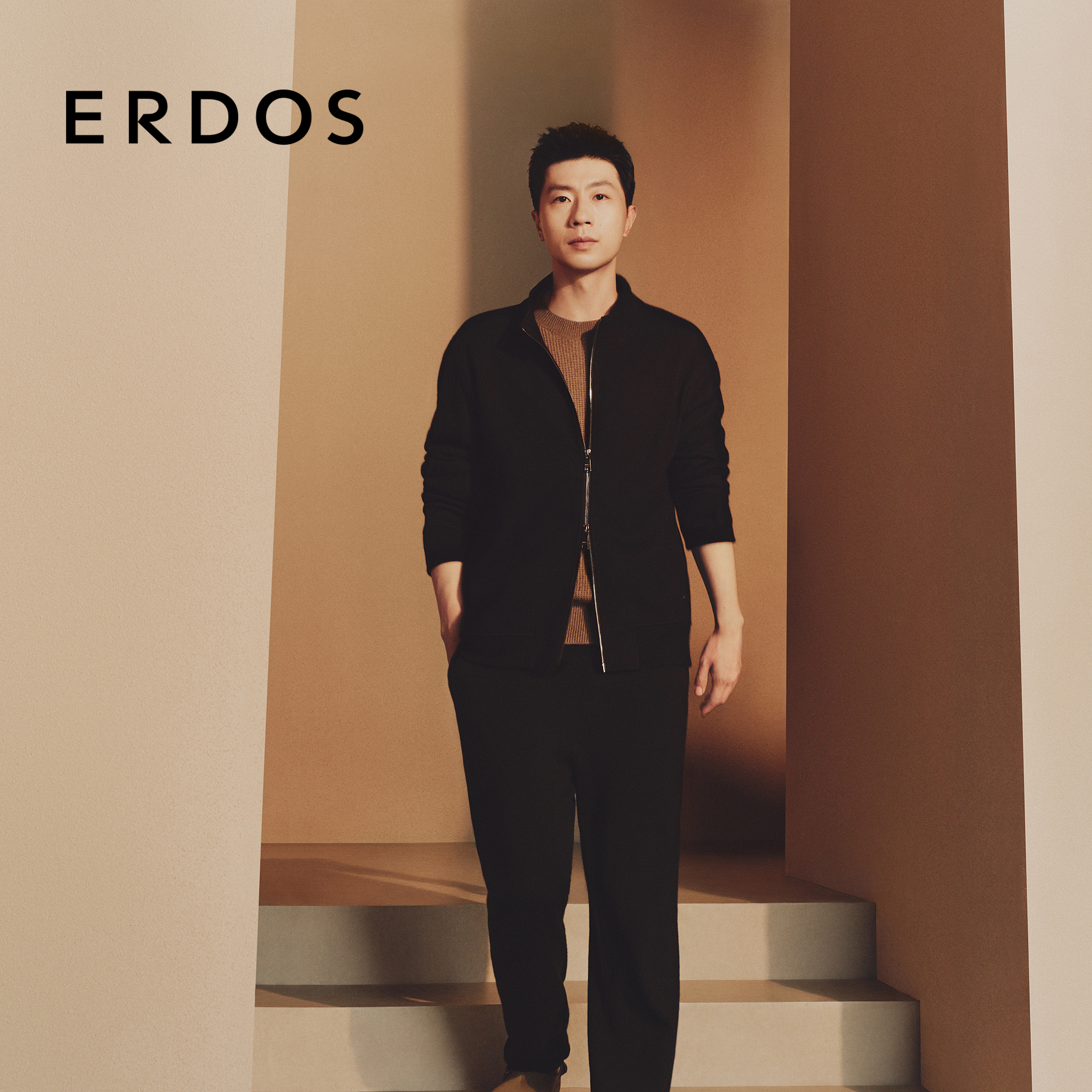 ERDOS 【马龙同款 头等舱系列】25年秋冬新品男裤圆机羊绒长裤