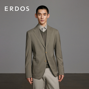 男装 ERDOS 新款 24春季 绿色平驳领西服外套 羊毛马海毛混纺休闲西装