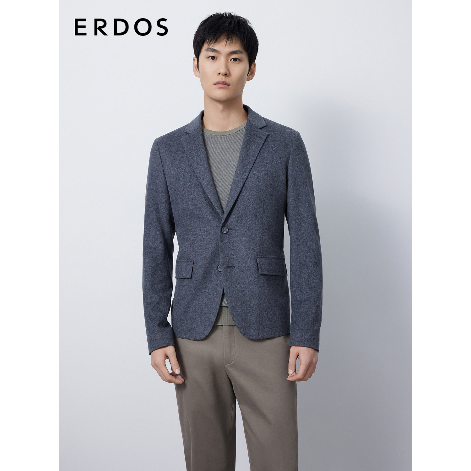 ERDOS 男装丝毛混纺西服早秋清水灰平驳领西装外套商务休闲
