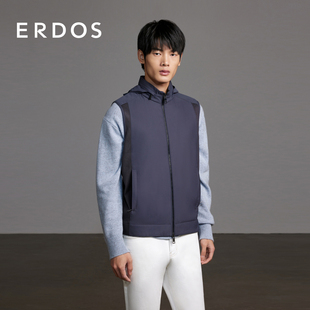 款 ERDOS 男裝 馬甲春季 連帽外套休閑運動帽子可折疊 藍灰色無袖