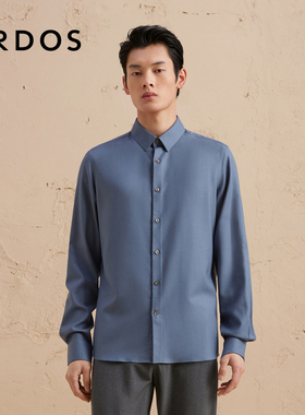 ERDOS 男装丝毛混纺衬衫秋冬蓝色易打理长袖上衣商务休闲