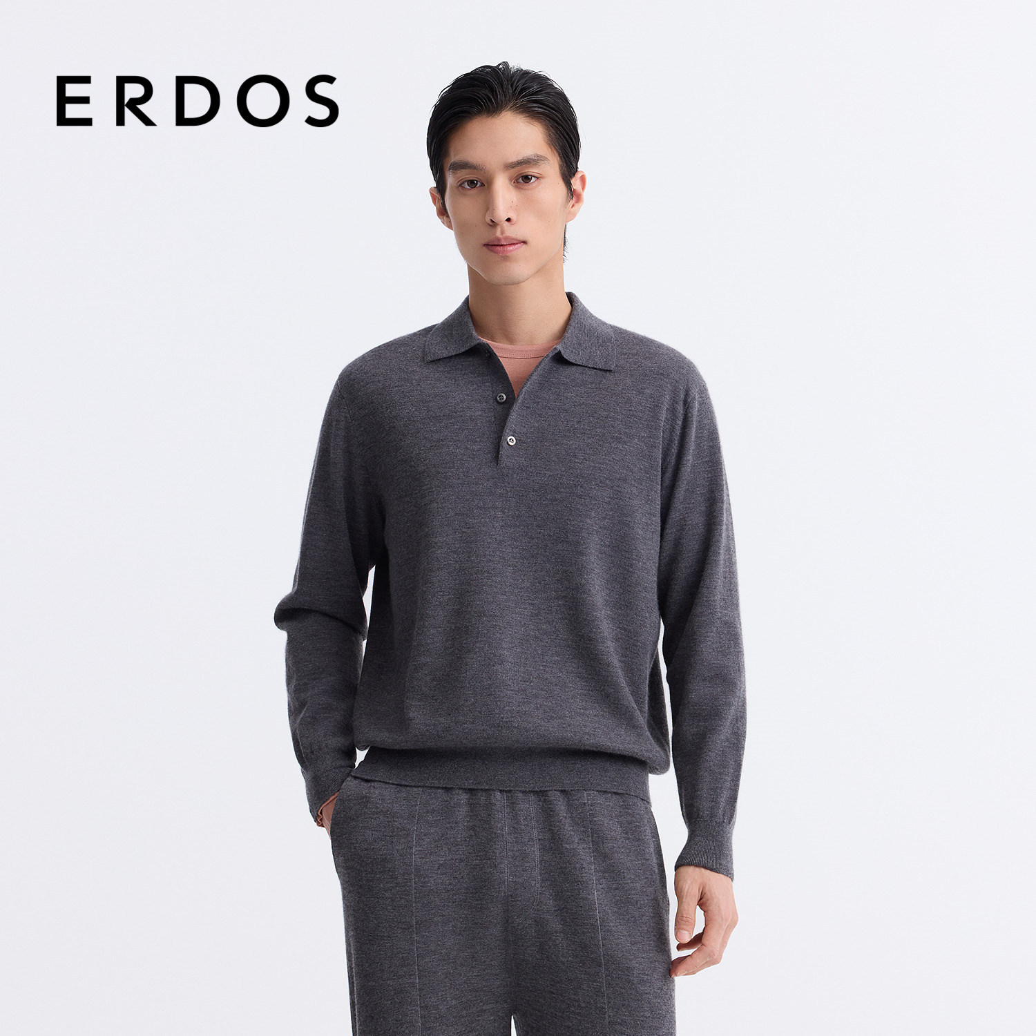 ERDOS 男装羊绒衫25年新品灰色精纺翻领双提加厚宽松保暖针织衫,男装,羊绒套衫,淘宝优惠券,粉丝福利购,淘宝优惠卷