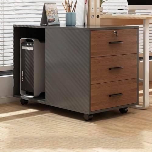 屉办置IXK物柜移动边柜办公室文柜木质带锁储物件柜多抽主机公柜