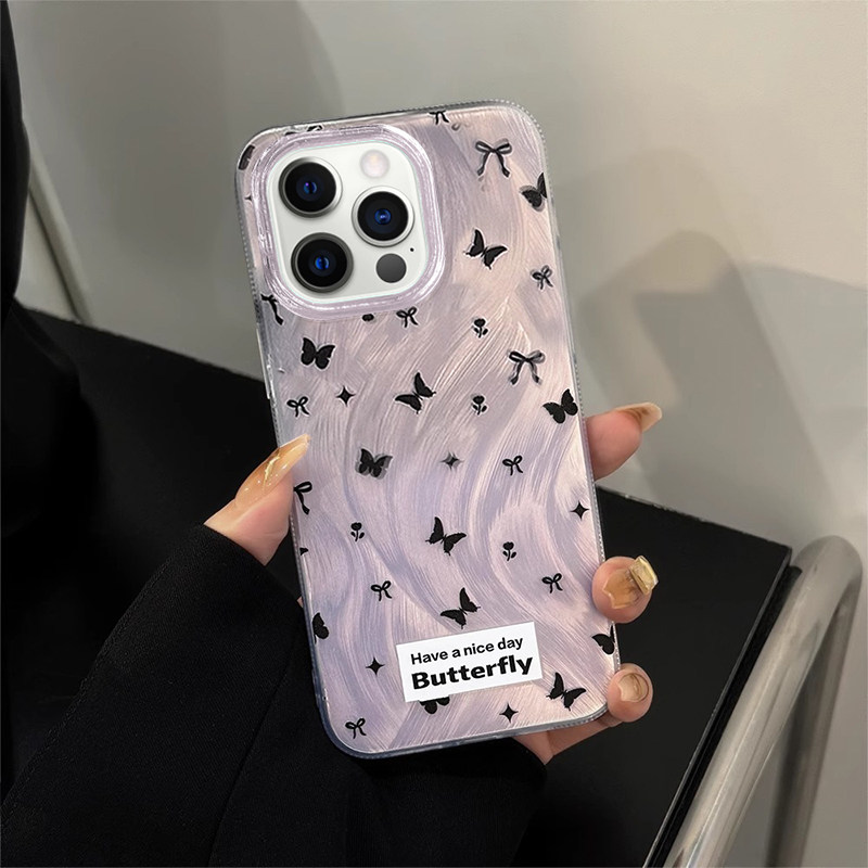 蝴蝶支架适用苹果13手机壳iphone15新款华为nova7高级mate好看荣耀X50挂绳简约vivo红米K40防摔小米软保护套