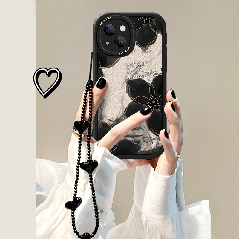 适用苹果14手机壳新款iphone13pro晕染水墨画花朵12mini硅胶防摔11挂链xsmax高级感xr网红女8plus时尚7p全包6
