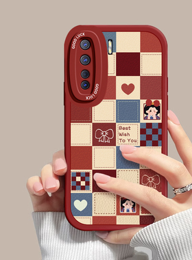 适用OPPOa91手机壳格子公主OPPOa91新款硅胶防摔小羊皮高级感可爱女网红全包潮