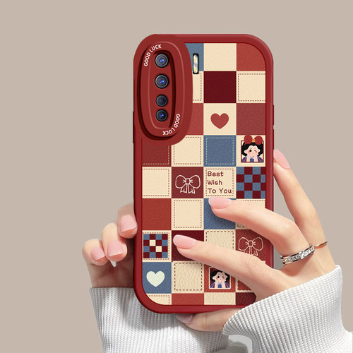 适用OPPOa91手机壳格子公主OPPOa91新款硅胶防摔小羊皮高级感可爱女网红全包潮