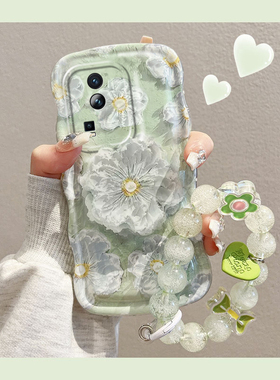 适用vivoiqooneo7手机壳绿色油画花朵vivoiqooneo7se硅胶防摔透明可爱女网红ins小清新镜头全包新款潮
