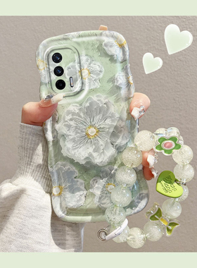 适用realmeGTneo2手机壳绿色油画花朵realmeGTneo2t硅胶防摔透明可爱女网红ins小清新镜头全包新款潮