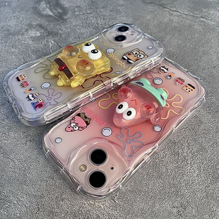 适用苹果15手机壳立体14海绵宝宝iphone13pro新款12mini硅胶防摔11透明xsmax高级感xr可爱女8plus卡通7p全包6