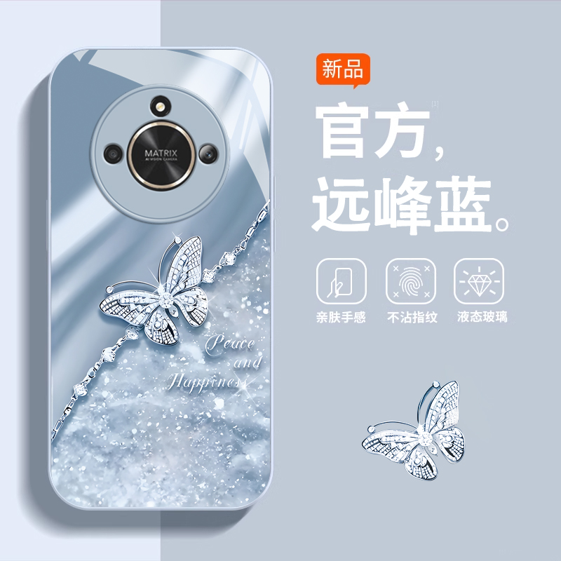 适用华为荣耀X50手机壳新款honor高级感X40i平安蝶简约玻璃全包X30防摔硅胶X20SE外壳专用散热X10保护套