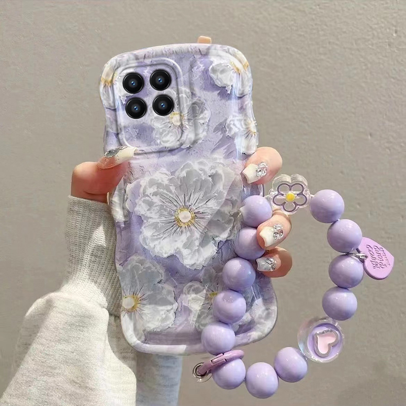 适用小米14手机壳紫色油画花朵小米14pro硅胶防摔透明可爱女网红ins小清新镜头全包新款潮