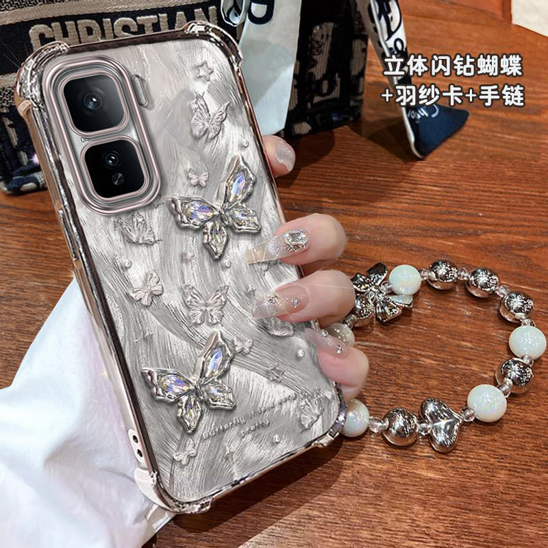 立体闪赚蝴蝶适用IQOONEO10手机壳新款9Pro高级感8全包7SE防摔电镀四角补妆不发黄镜子支架带手链创意保护套