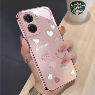 适用vivoy77手机壳渐变爱心vivoy77e防摔可爱女网红金属漆玻璃高级感全包新款潮