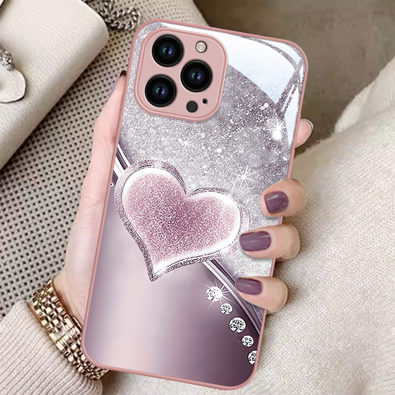 苹果16系列爱心简约玻璃手机壳