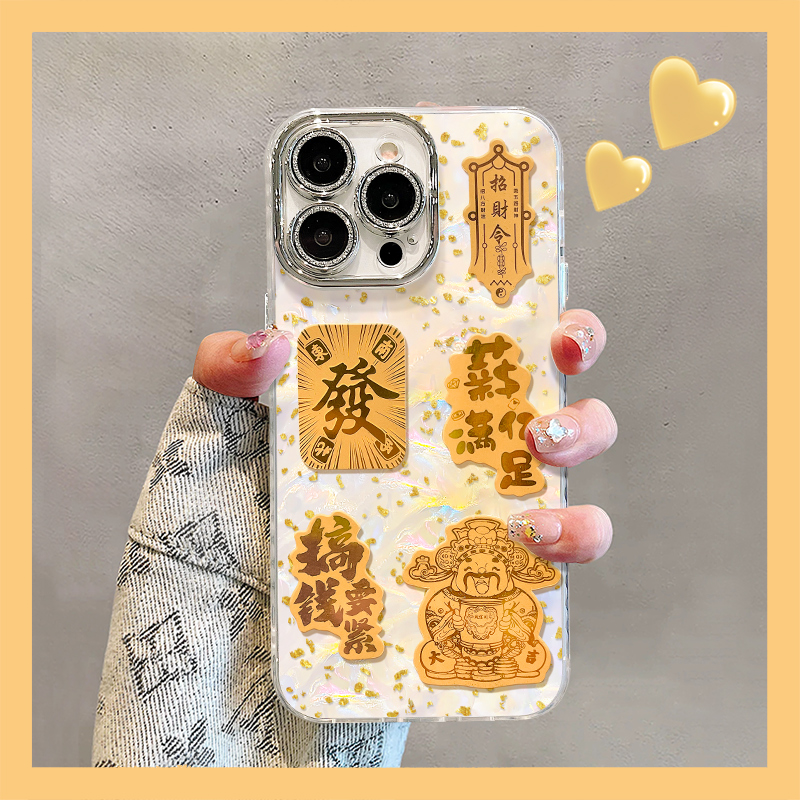 闪粉镜头膜适用苹果17手机壳16新款女15好看iPhone12promax全包13金箔发财硅胶11pro新款plus高级防摔保护套