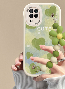 适用华为nova6se手机壳绿色爱心链条nova6软硅胶磨砂防摔5G可爱女网红全包新款潮