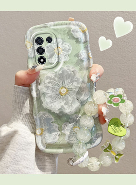 适用realmeq3s手机壳绿色油画花朵realmeq3s硅胶防摔透明可爱女网红ins小清新镜头全包新款潮