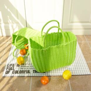 购物手篮买 A001纳手提塑料筐 手料塑编织篮提 收纳菜工篮子收EYZ