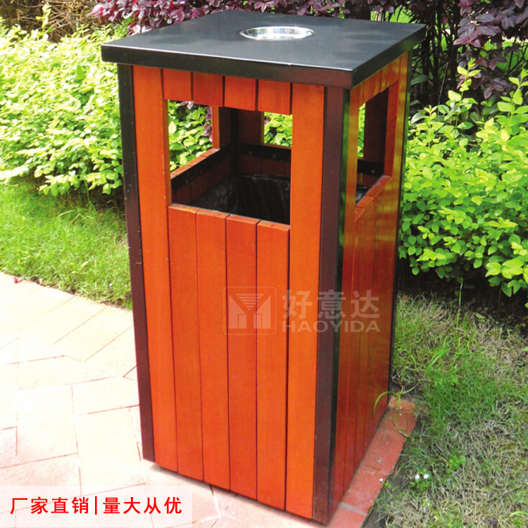 厂家直销户外垃圾桶单桶景区公园环卫学校小区防腐木果皮箱