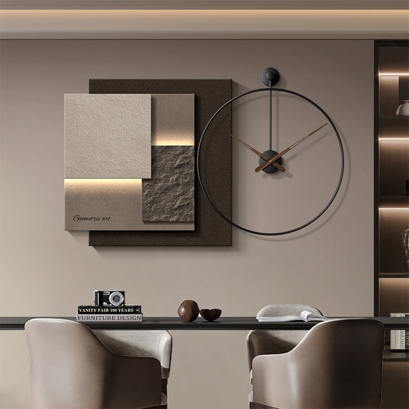 意式极简饭厅装饰画 画挂钟创意立体抽象挂画 画现代轻奢高级感饭