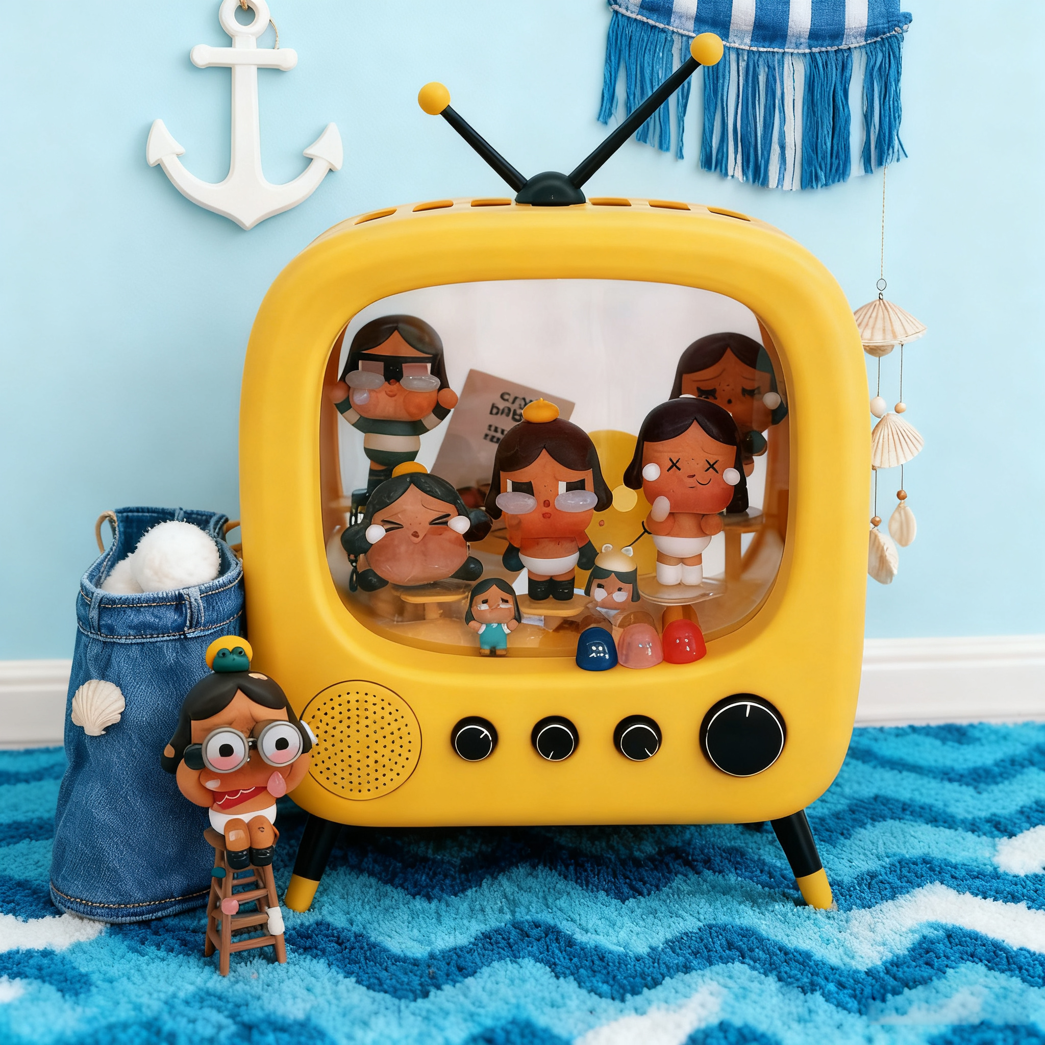 手办收纳盒电视机造型盲盒防尘展示盒星星人模型收纳柜可爱创意