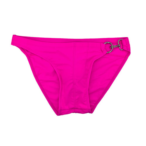 JESSBORN单边金属扣男士泳裤侧开性感纯色游泳裤比基尼低腰