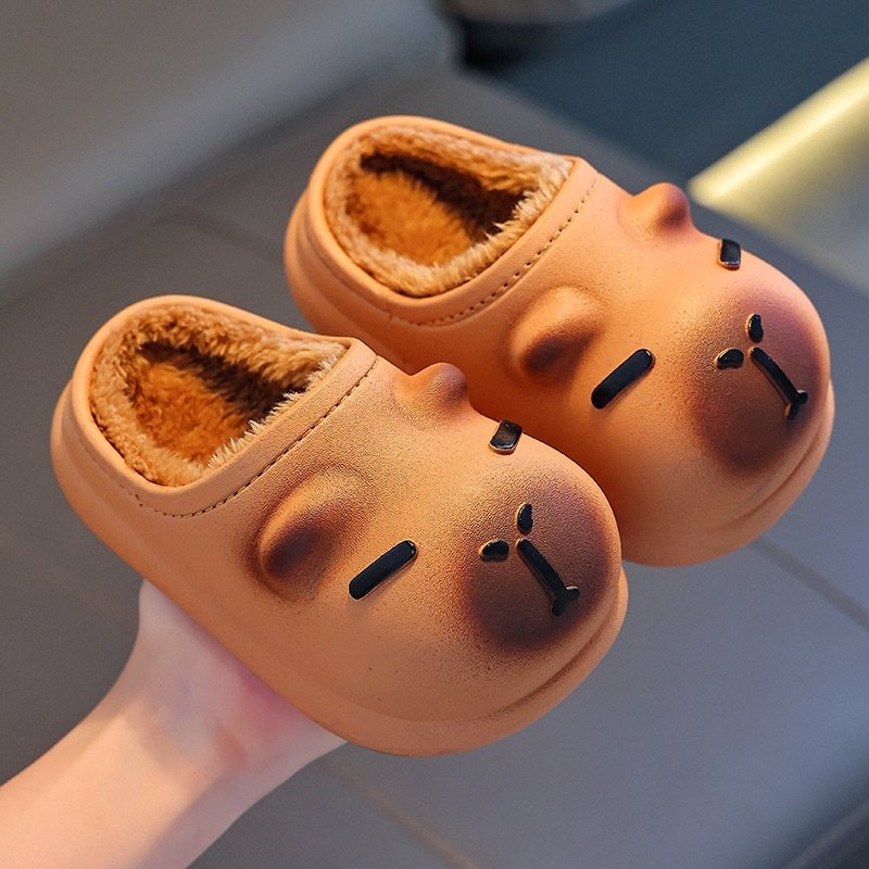 卡皮巴拉儿童棉拖鞋男童男孩毛拖鞋防水防滑室内男宝宝棉拖冬加厚