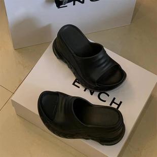 坡跟懒人凉拖 2025夏季 新款 一字带厚底高跟拖鞋 女松糕底增高沙滩鞋