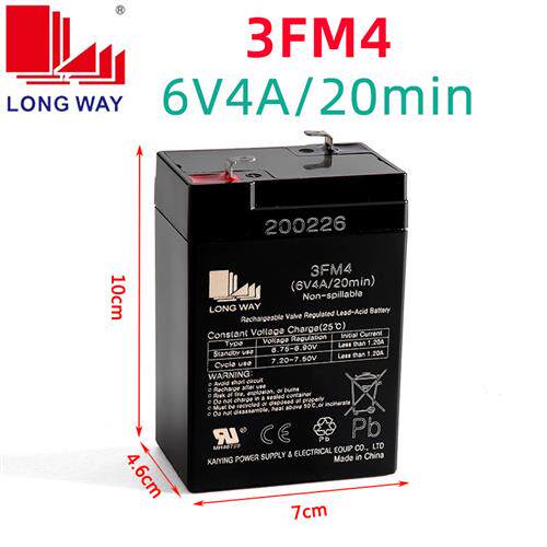LONGWAY龙威6V4AH阀控密封式铅酸蓄电池 童车专用照明用福建产