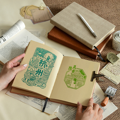 A5牛皮纸旅行盖章打卡本仿木条纹
