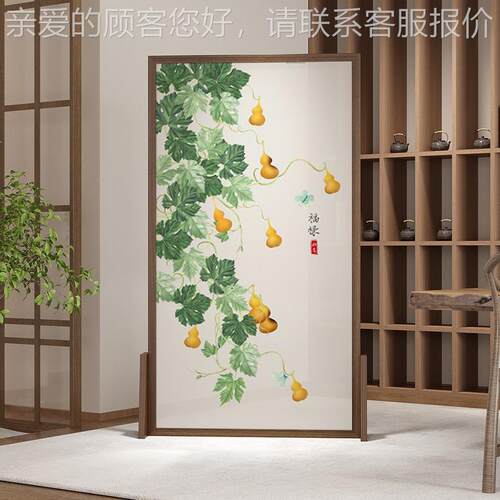 新中式厅福禄风隔断客玄入关户遮挡书房茶室实木61561494半透屏可