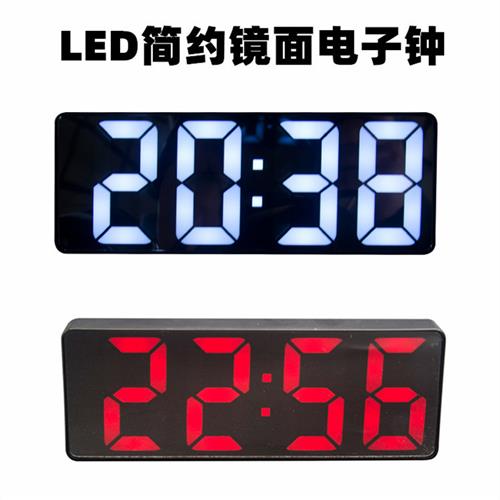 GH0715镜面黑壳电子钟带温度显示的床头钟 简约设计夜光数字时钟