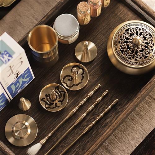 香集供应灰色压黄铜香炉家用纯香粉香印章模具香印章制作工具入口