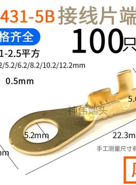 5.2mm圆形接线接地片汽摩托车电瓶电线接头纯铜接线端子DJ431-5B