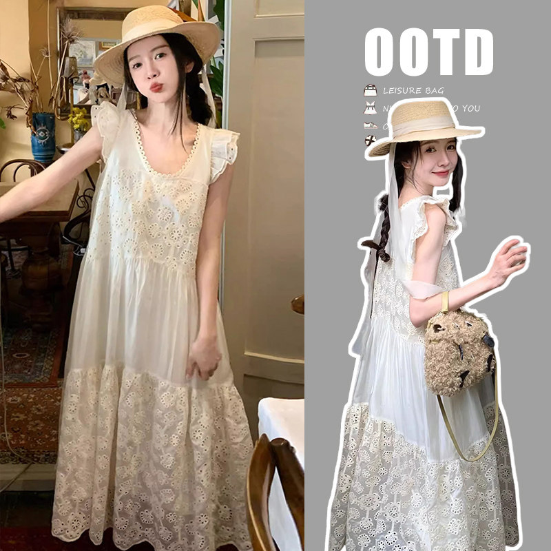 孕妇装夏装木耳边露肩短袖连衣裙时尚设计感休闲裙子夏季孕妇裙夏