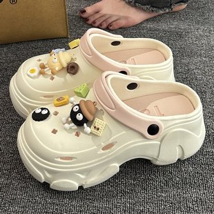 法式 厚底eva洞洞鞋 增高鞋 女外穿防滑踩屎感沙滩两穿凉拖夏季