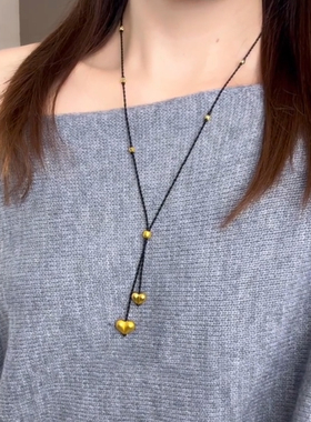 金色双屁桃吊坠编绳毛衣链女复古