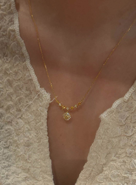 爆闪黄色小方糖吊坠项链女款简约