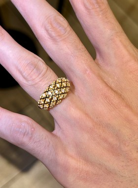 中古黑金菱格纹戒指女款高级感