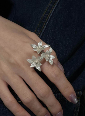 银色三生花朵戒指女2026新款小众